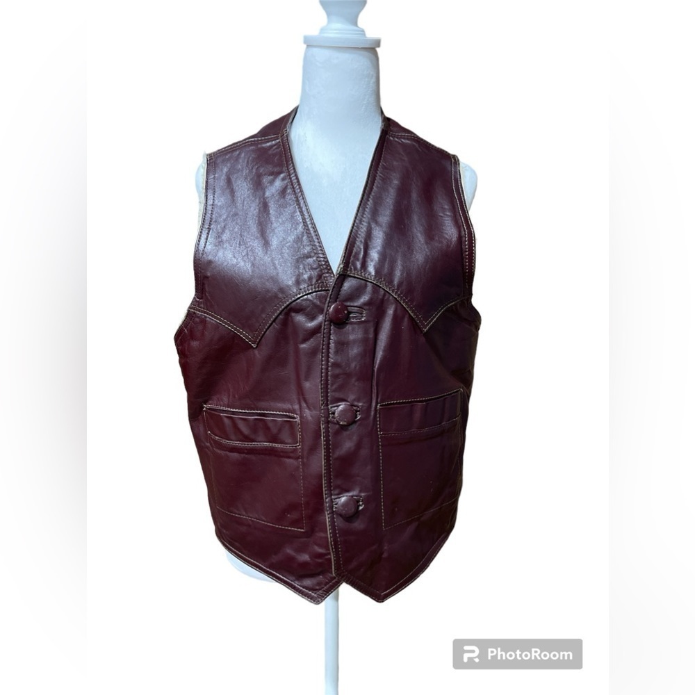 Vintage Button Front Genuine Leather Vest Made in Mexico